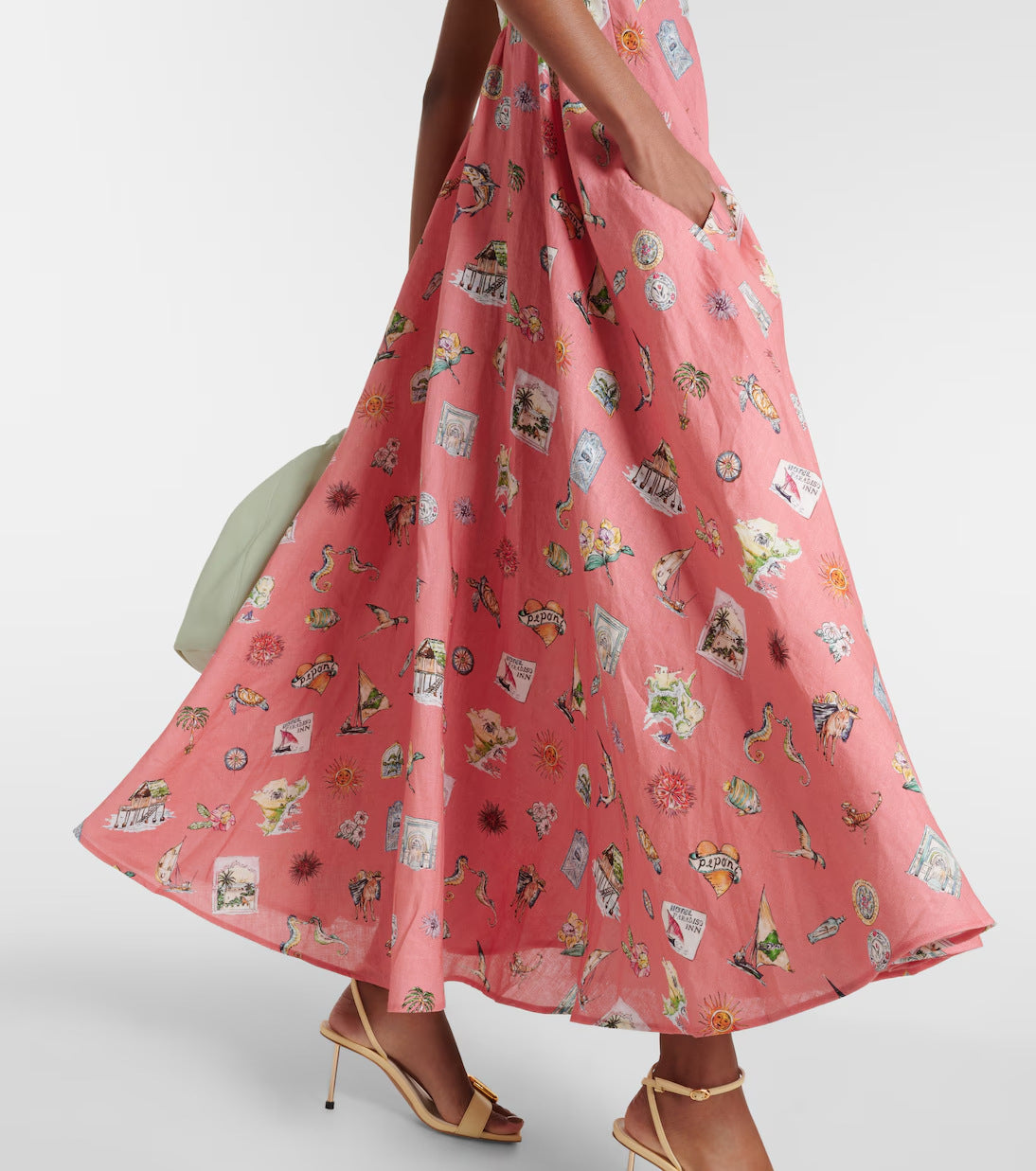 Printed Maxi Sundress With Smocked Bodice - Pink - 2