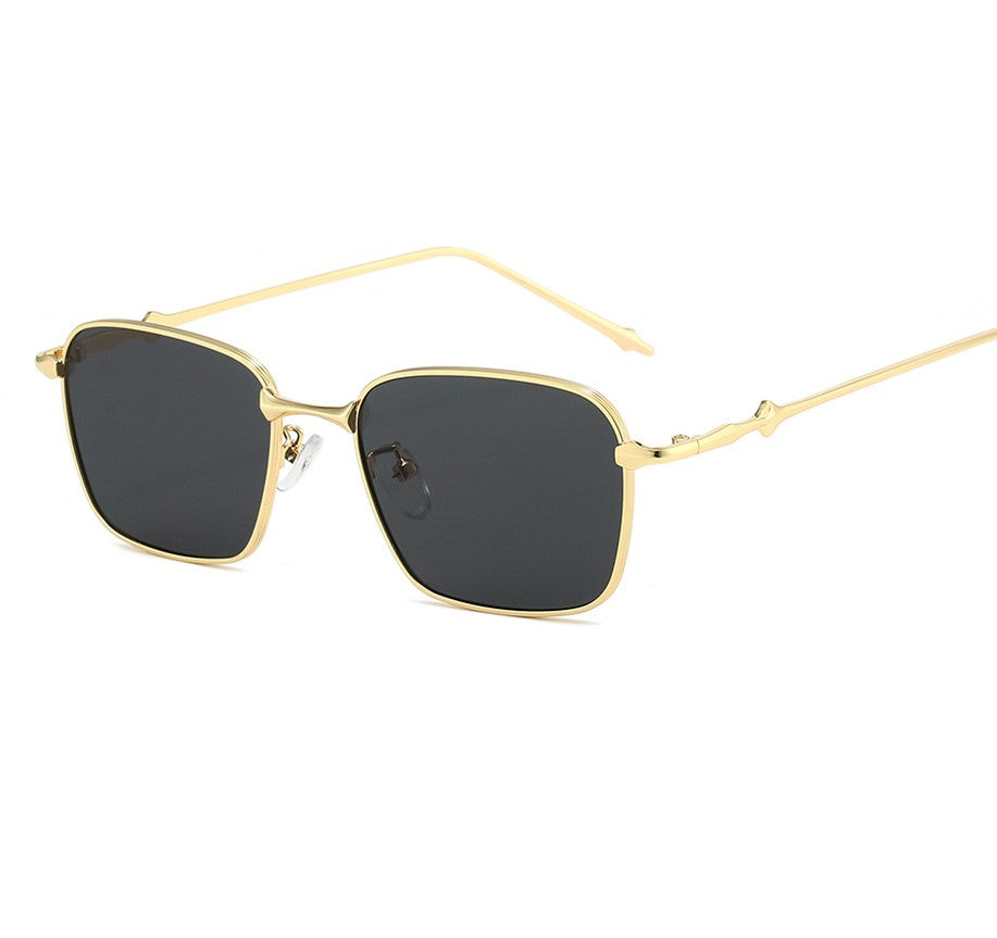 Retro Rectangular Metal Frame Sunglasses - Golden