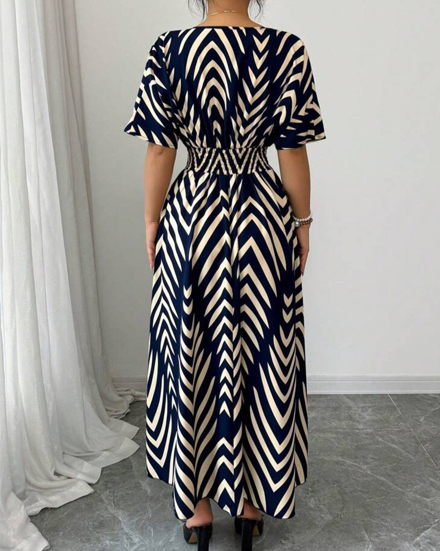 Chevron Print Wrap Front Maxi Dress - Color