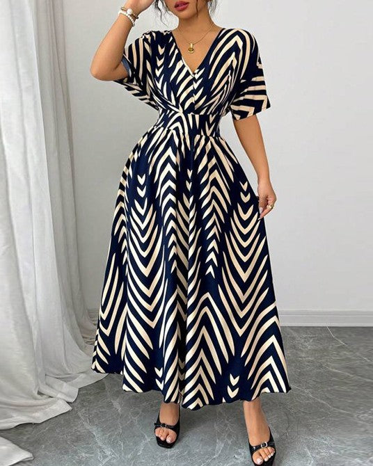 Chevron Print Wrap Front Maxi Dress - Color - 1