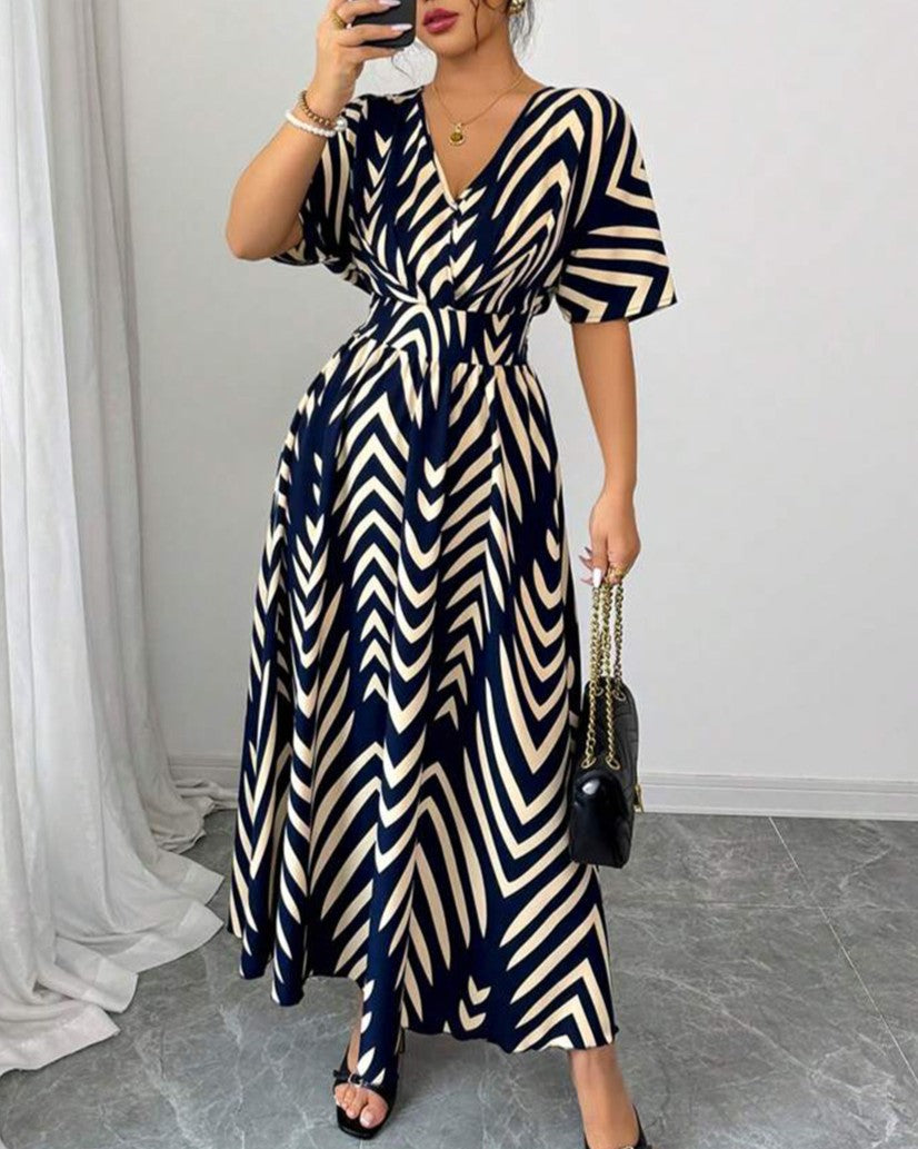Chevron Print Wrap Front Maxi Dress - Color - 2