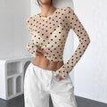 Dotted Sheer Mesh Long Sleeve Crop Tee - OffWhite