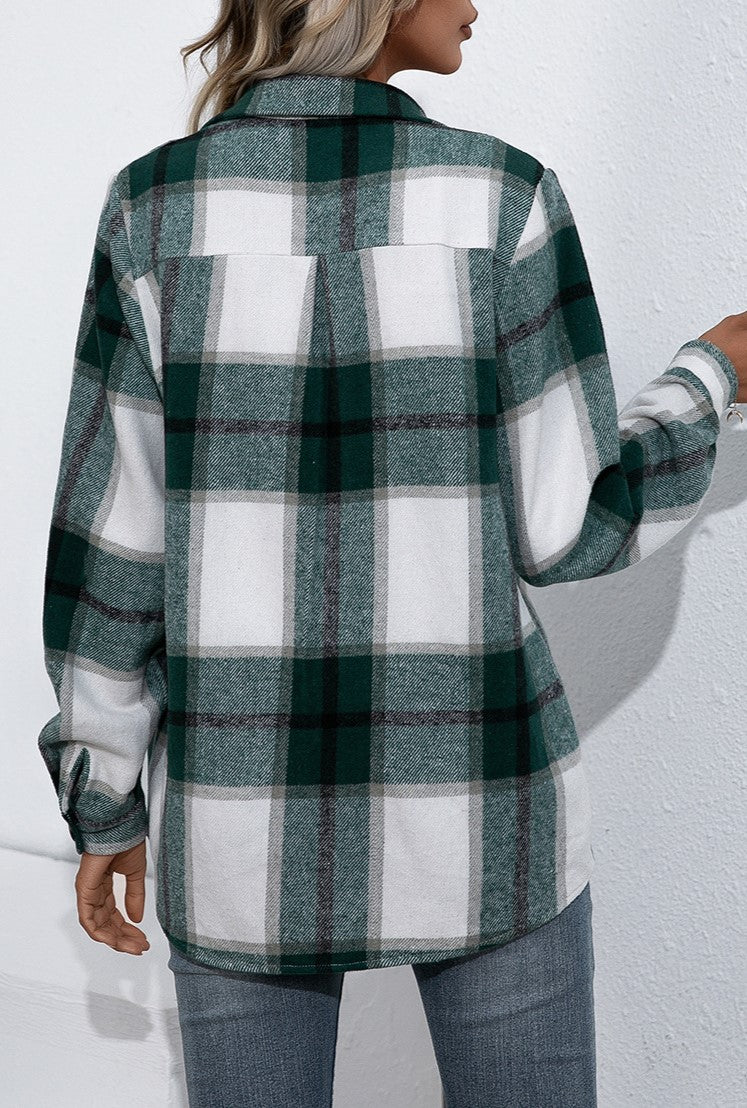Oversized Plaid Flannel Button Down Shirt - Green - 2