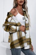 Oversized Plaid Flannel Button Down Shirt - Yellow