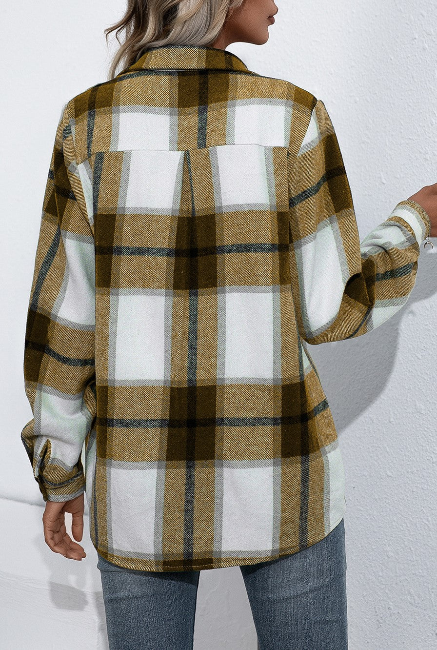 Oversized Plaid Flannel Button Down Shirt - Yellow - 2