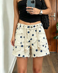 Retro Dot Print Frayed Hem Cargo Shorts - Blue