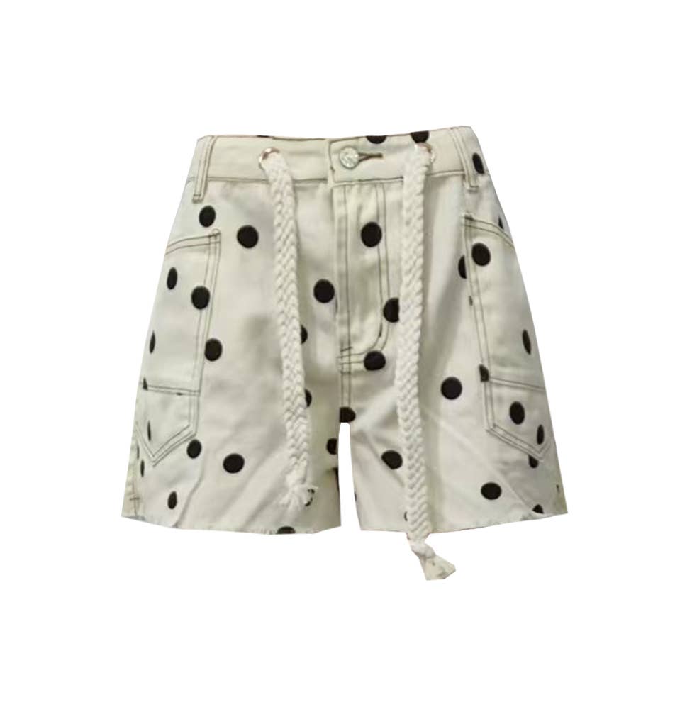 Retro Dot Print Frayed Hem Cargo Shorts