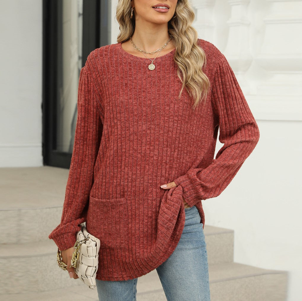 Waffle Knit Patch Pocket Tunic Top