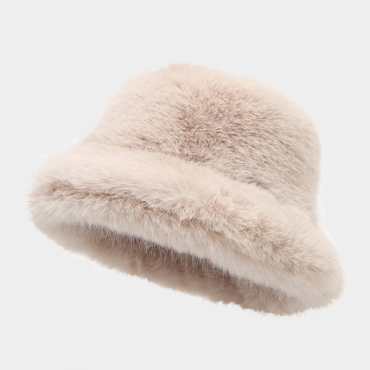 Cozy Faux Fur Bucket Hat for Cold Days - Beige
