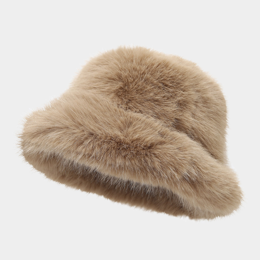 Cozy Faux Fur Bucket Hat for Cold Days - Khaki