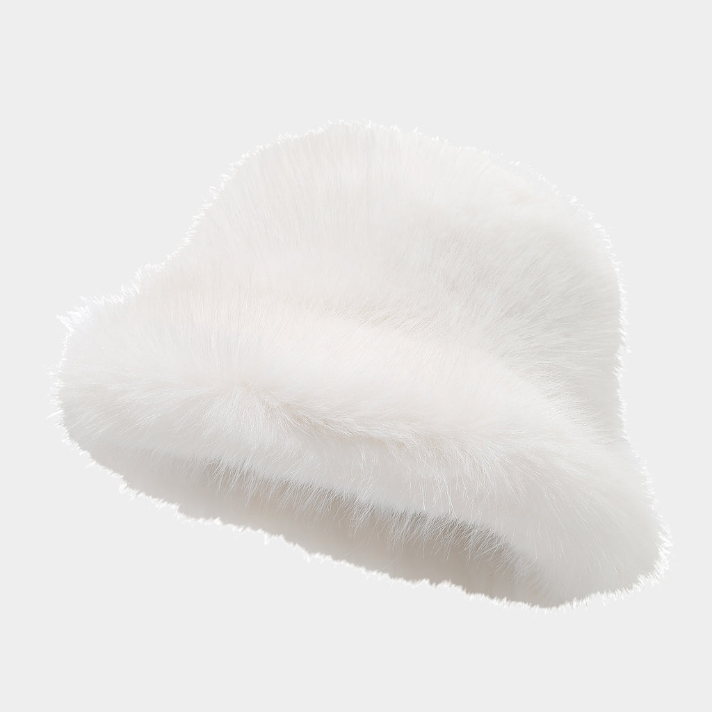 Cozy Faux Fur Bucket Hat for Cold Days - White