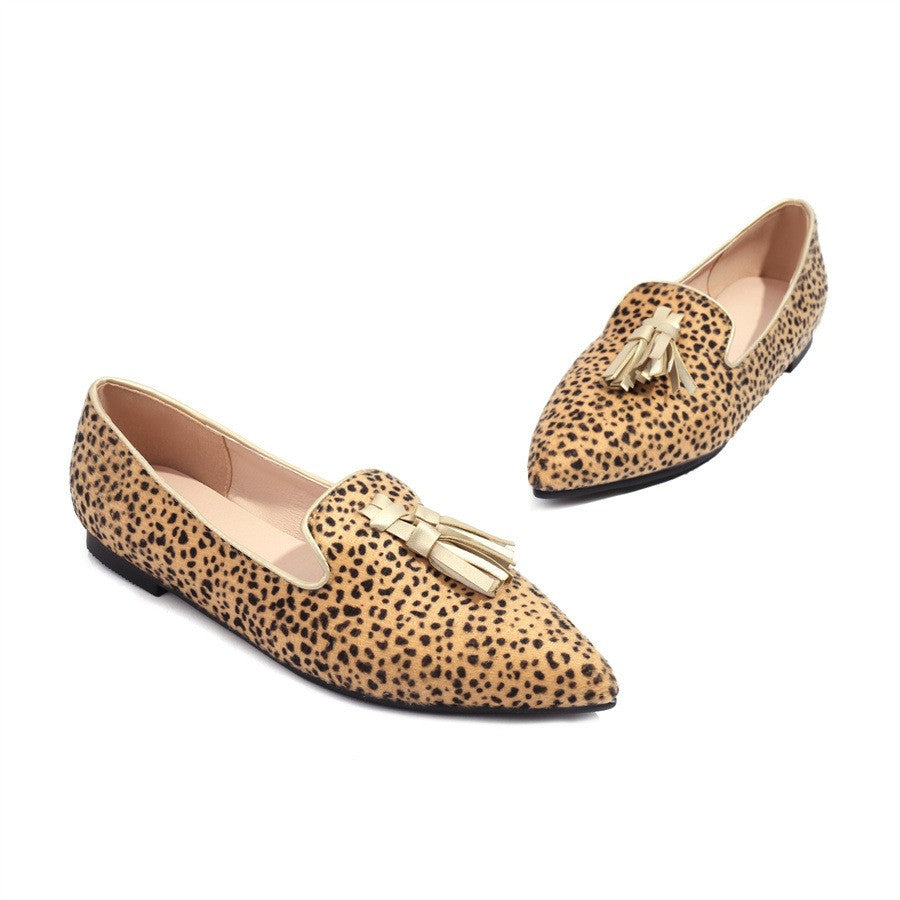Animal Print Pointed Toe Tassel Loafers - Cheetah Gold