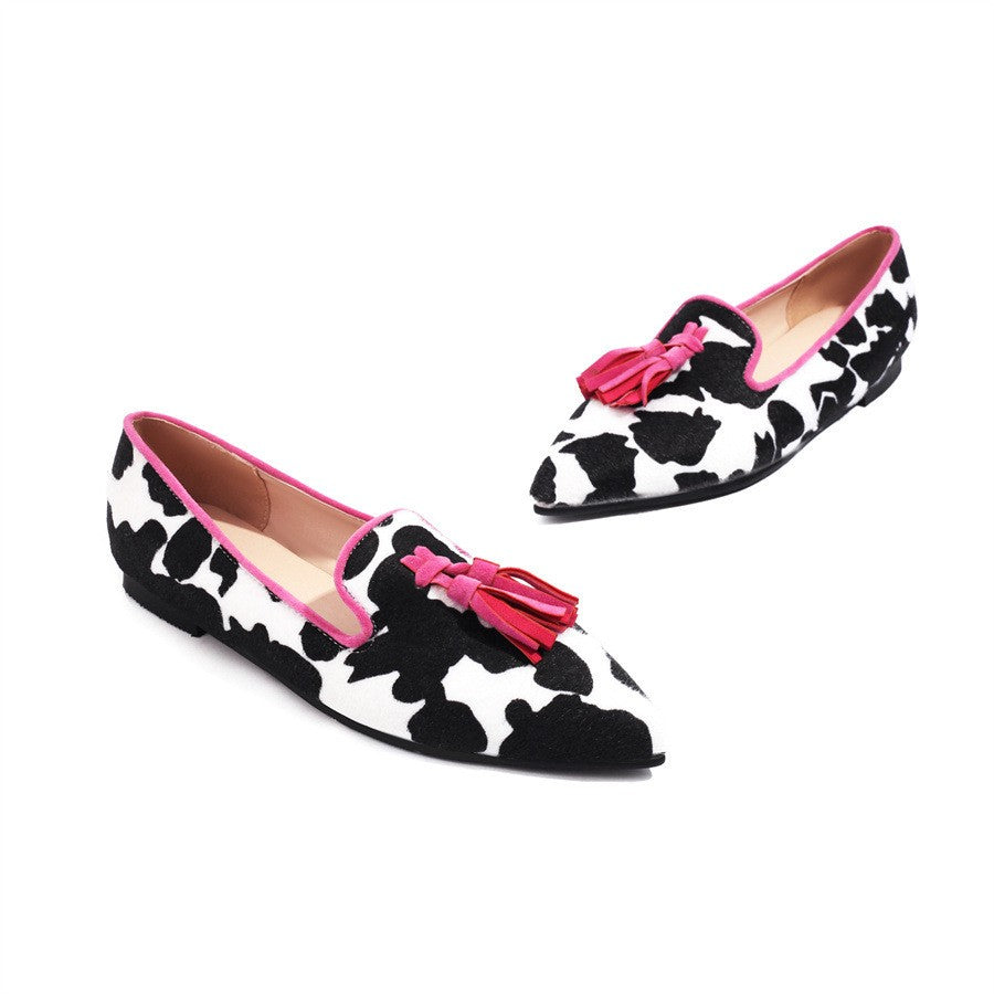Animal Print Pointed Toe Tassel Loafers
