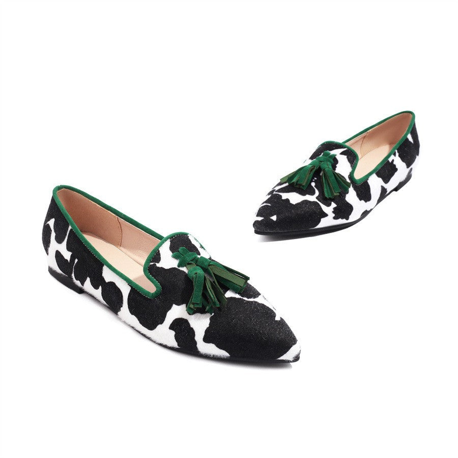 Animal Print Pointed Toe Tassel Loafers