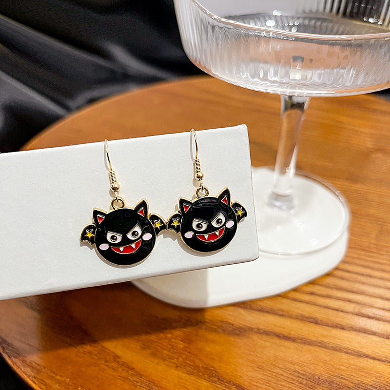 Cartoon Pumpkin And Cat Enamel Earrings - Devil