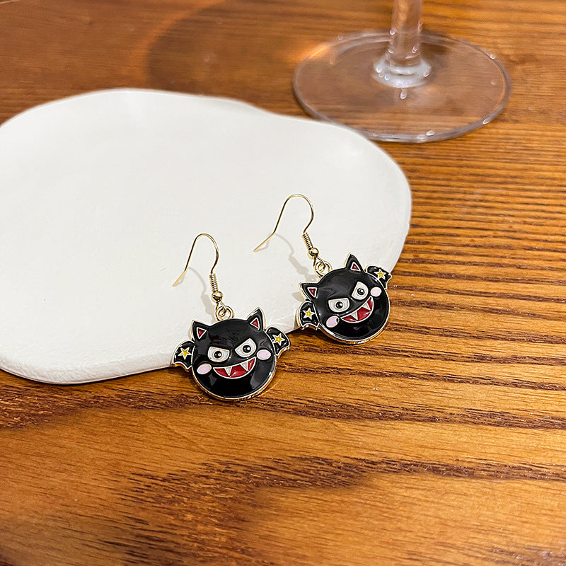 Cartoon Pumpkin And Cat Enamel Earrings - Devil - 1