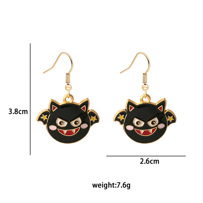 Cartoon Pumpkin And Cat Enamel Earrings - Devil - 2