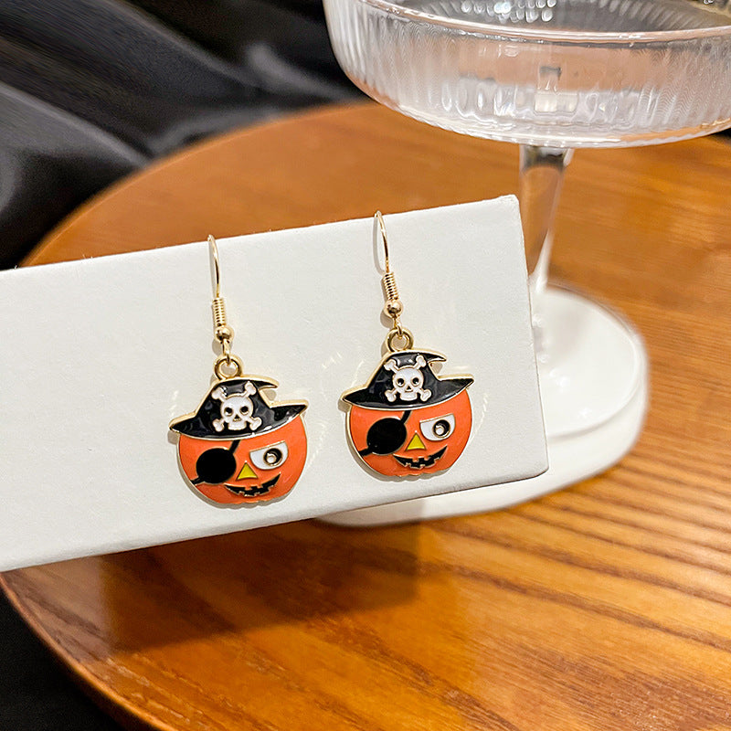 Cartoon Pumpkin And Cat Enamel Earrings - Pirate
