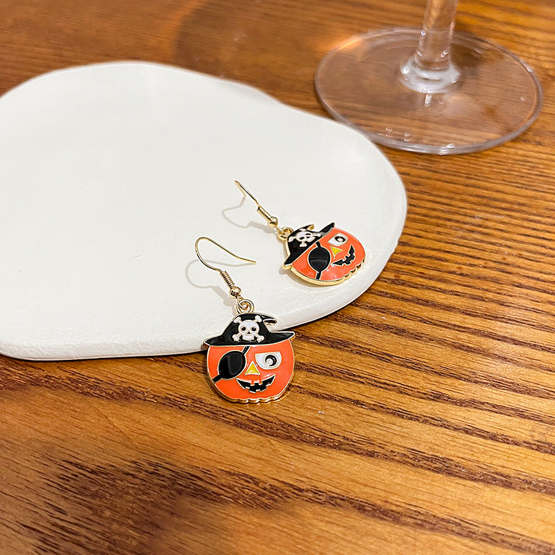 Cartoon Pumpkin And Cat Enamel Earrings - Pirate - 1