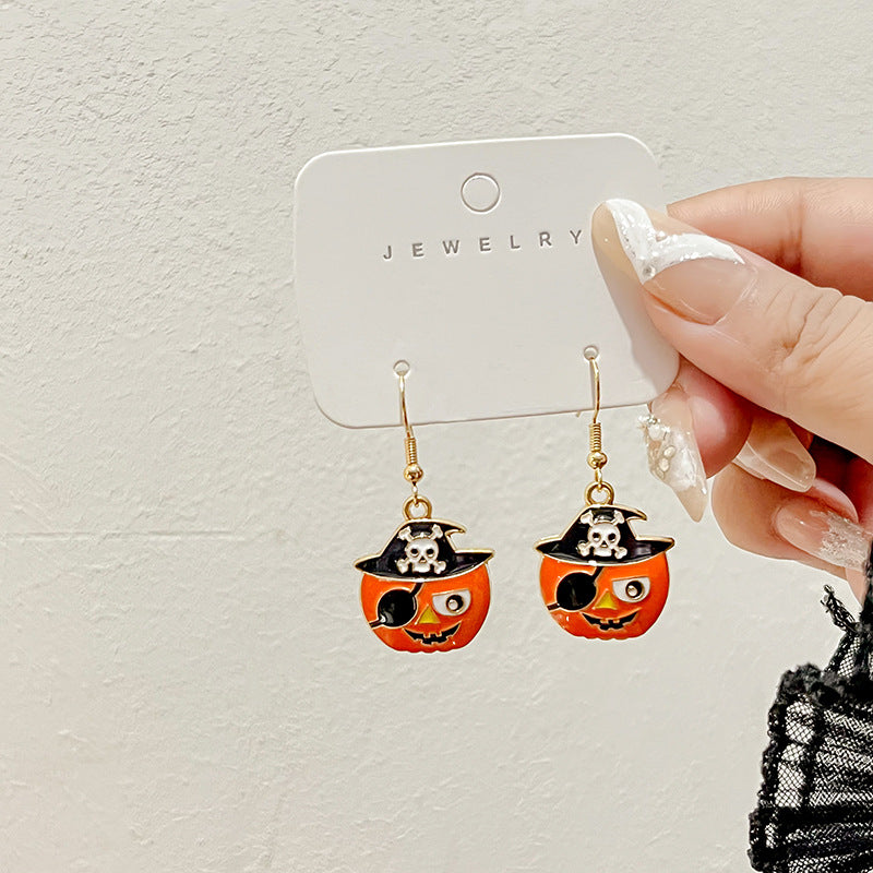 Cartoon Pumpkin And Cat Enamel Earrings - Pirate - 2