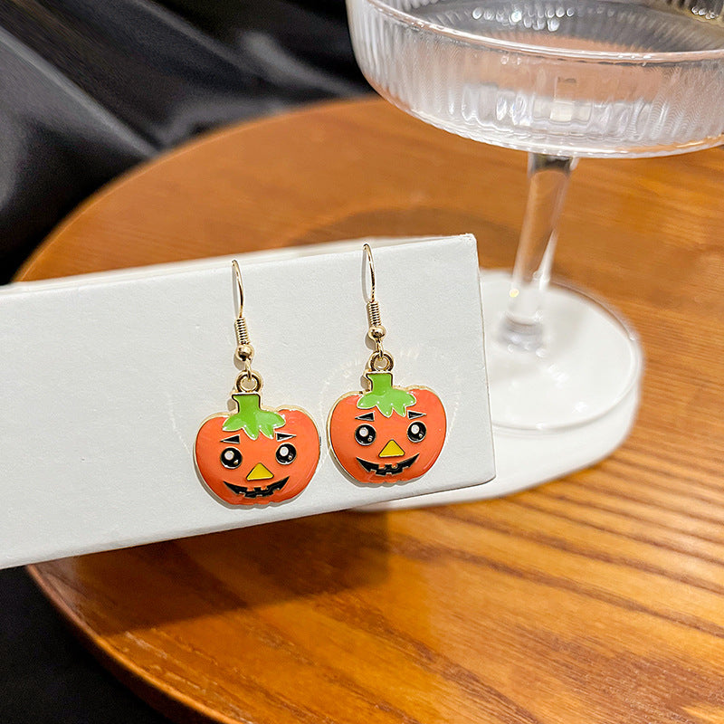 Cartoon Pumpkin And Cat Enamel Earrings - Pumpkin