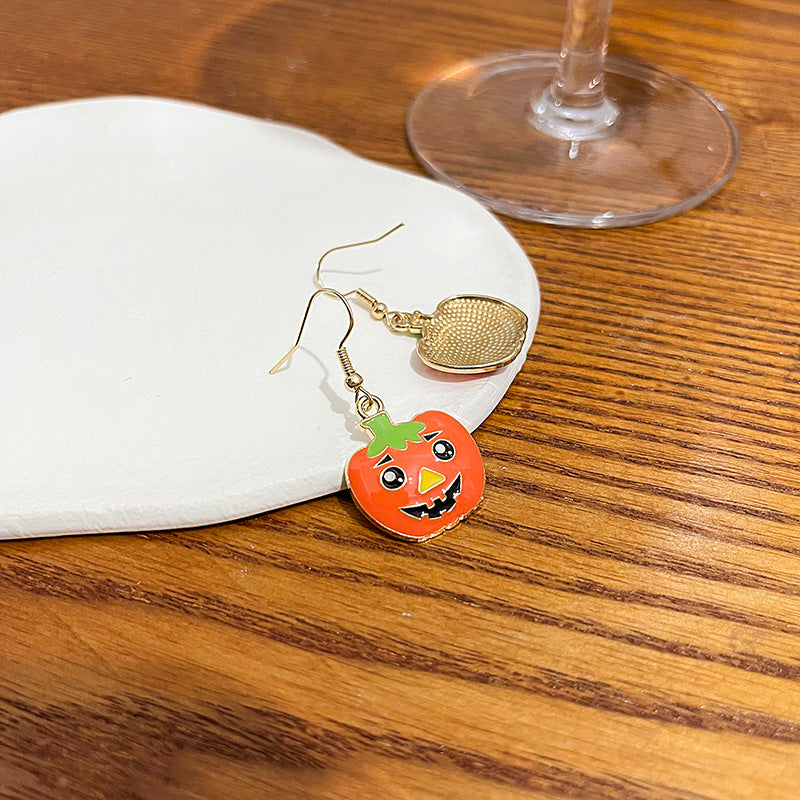 Cartoon Pumpkin And Cat Enamel Earrings - Pumpkin - 1