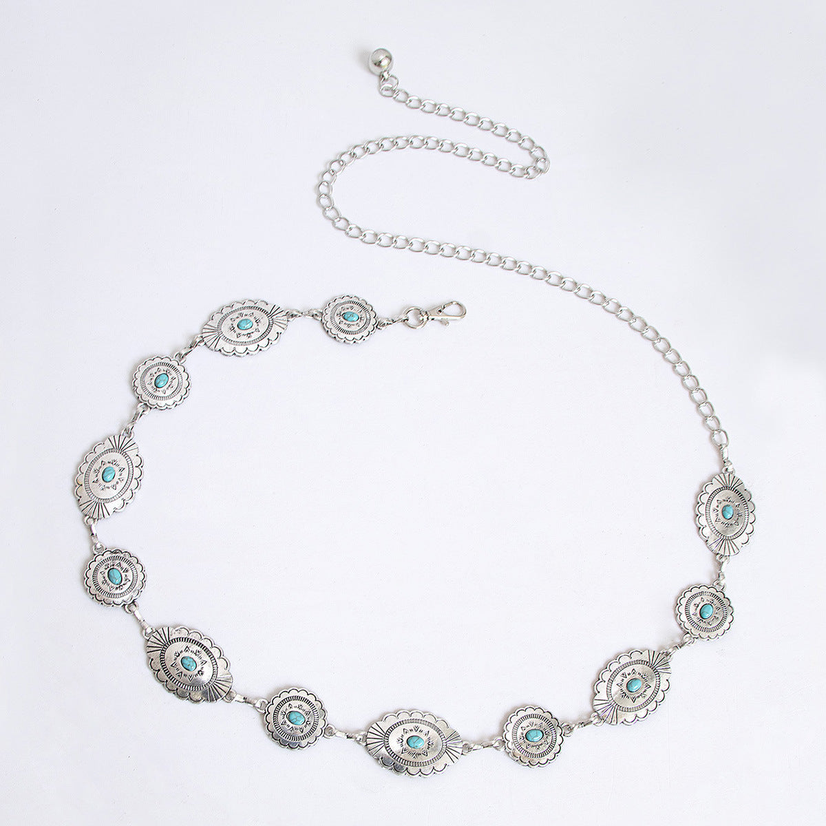 Oval Concho Stone Link Belt Chain - A