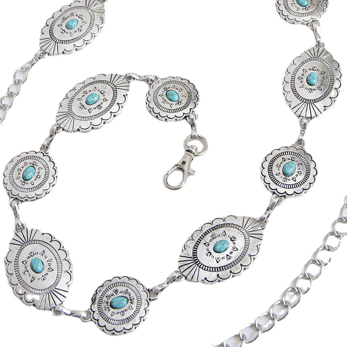 Oval Concho Stone Link Belt Chain - A - 1