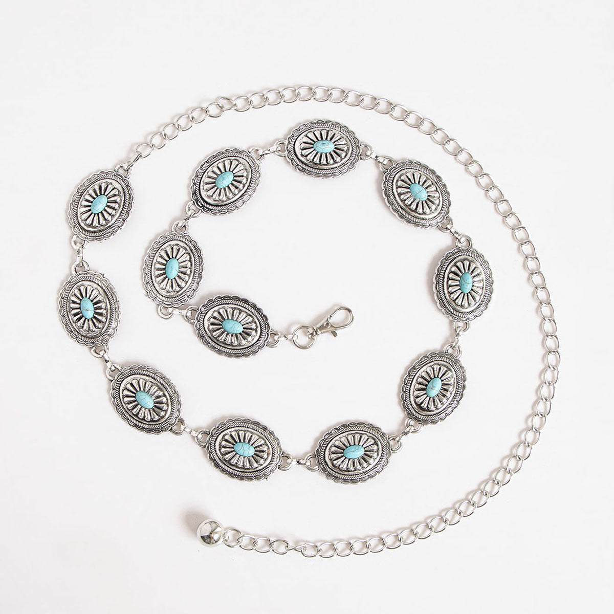 Oval Concho Stone Link Belt Chain - C