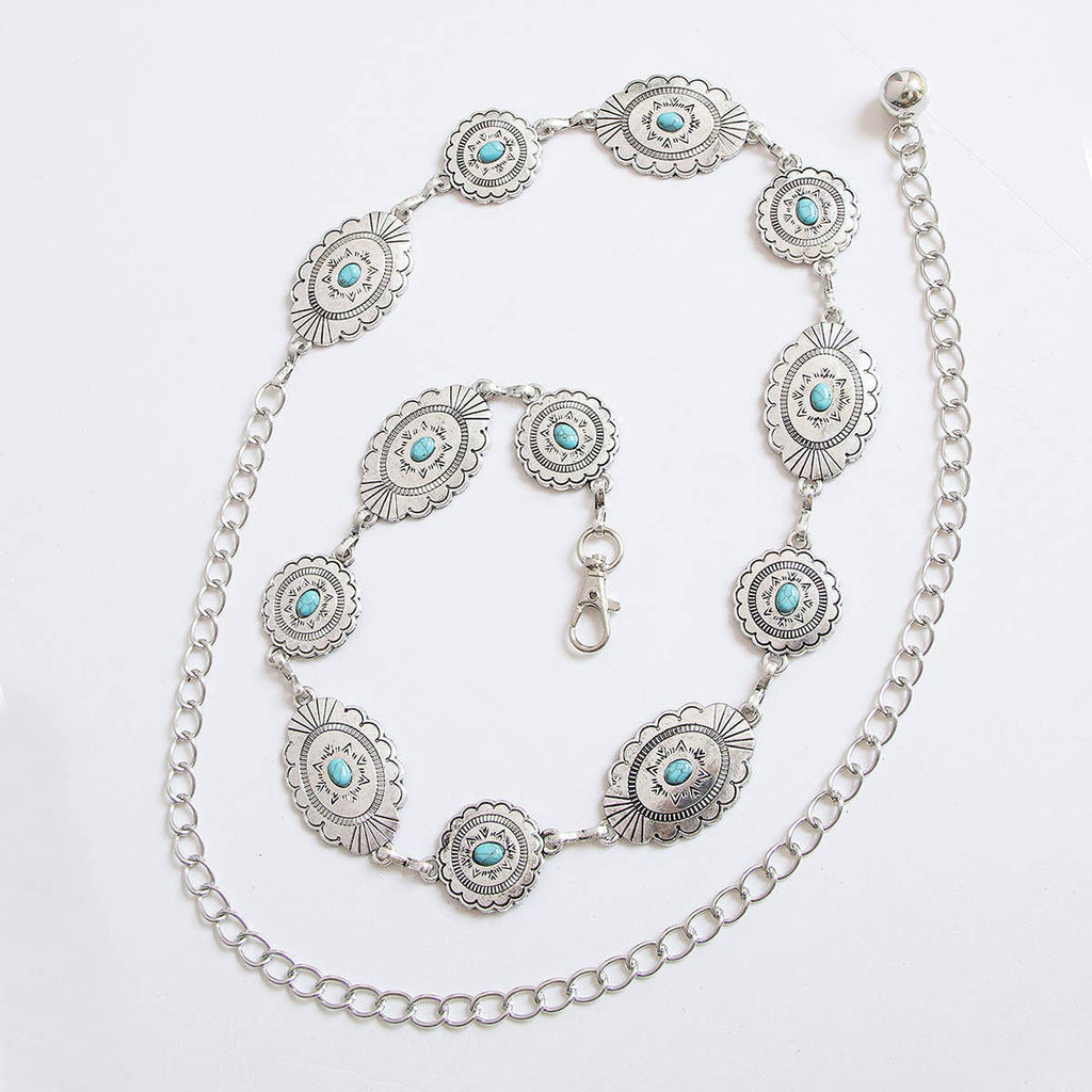 Oval Concho Stone Link Belt Chain