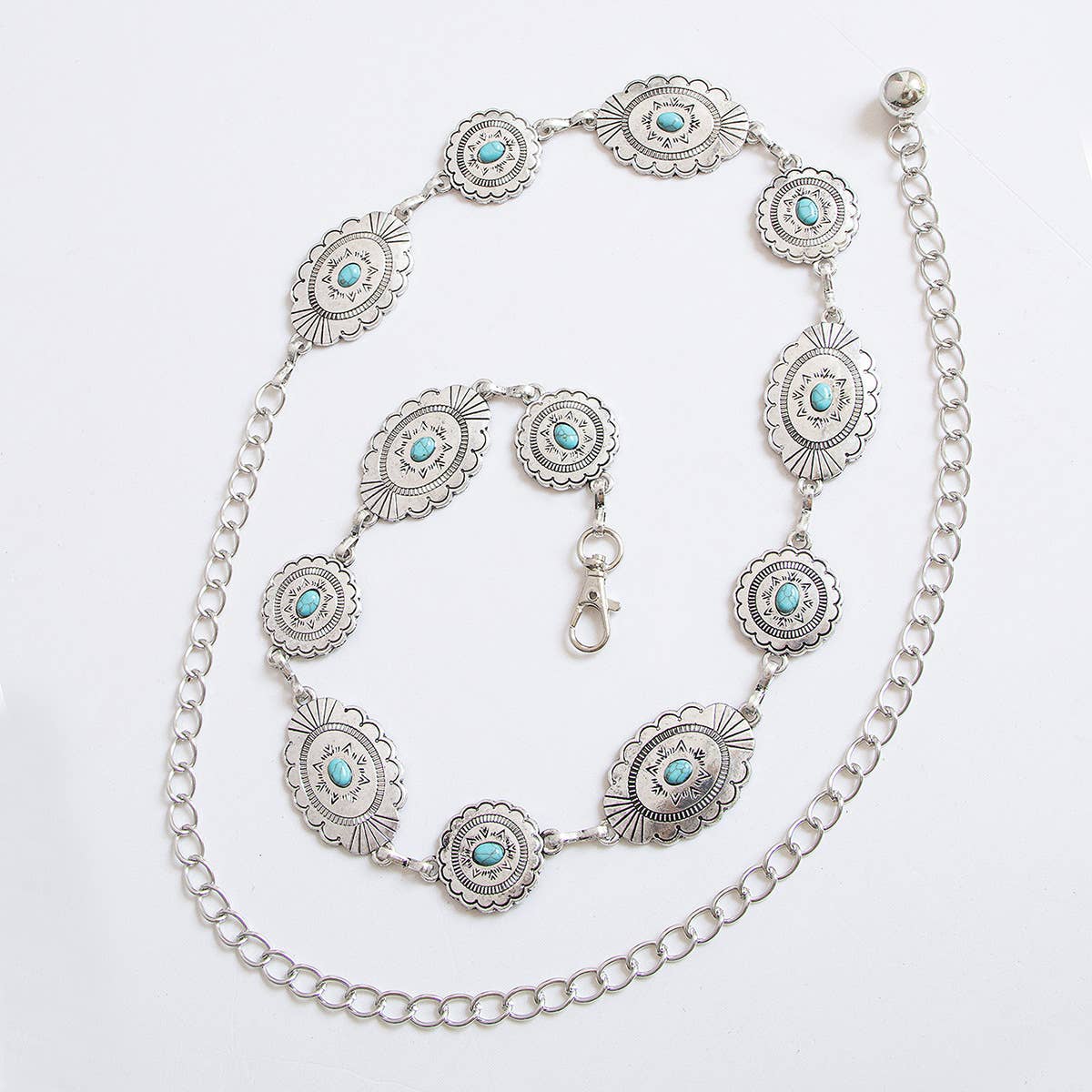 Oval Concho Stone Link Belt Chain