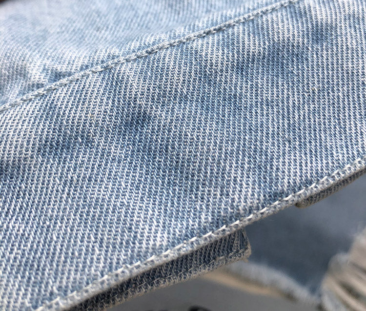 Oversized Distressed Raw Hem Denim Jacket - blue - 6