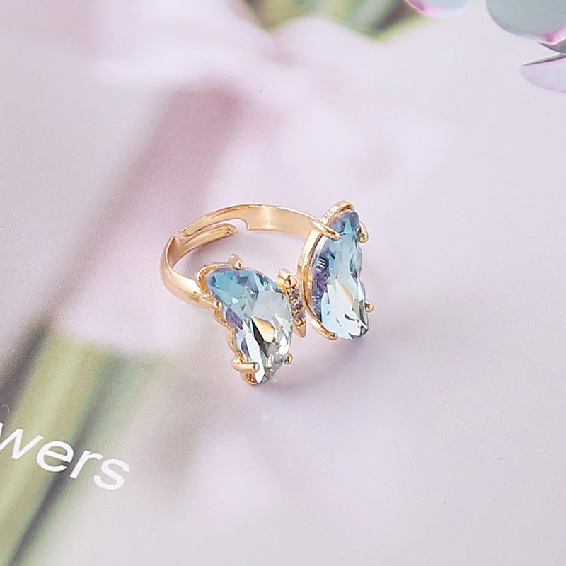 Crystal Butterfly Adjustable Open Ring - Blue_2