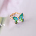 Crystal Butterfly Adjustable Open Ring - Green