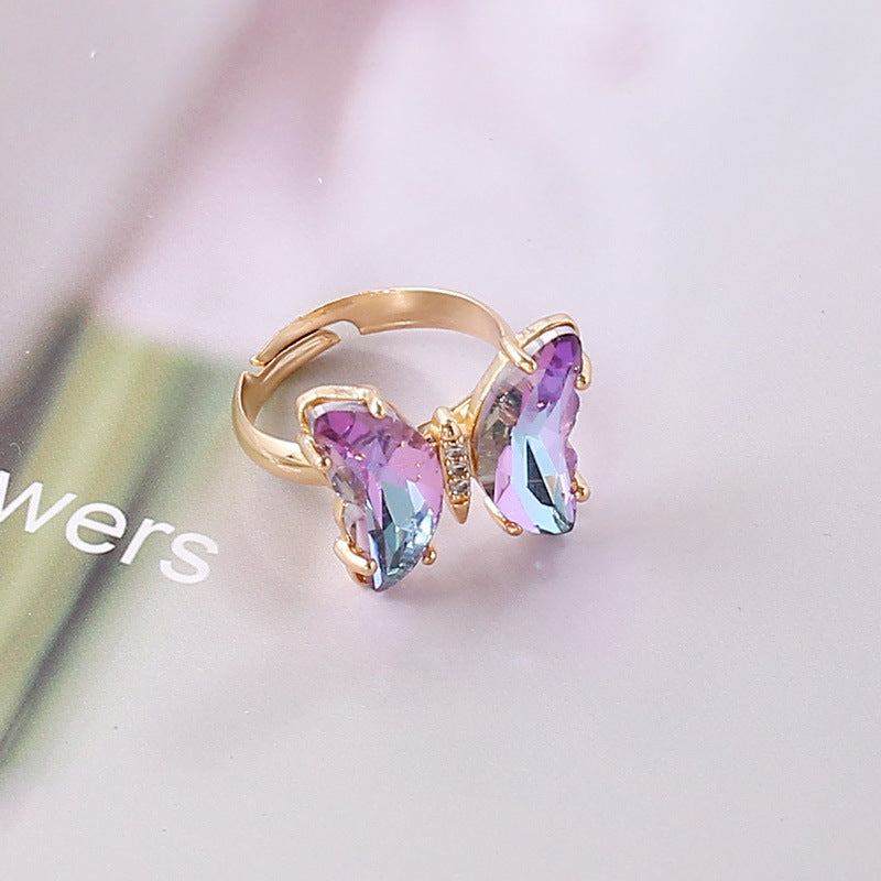 Crystal Butterfly Adjustable Open Ring - Purple_2