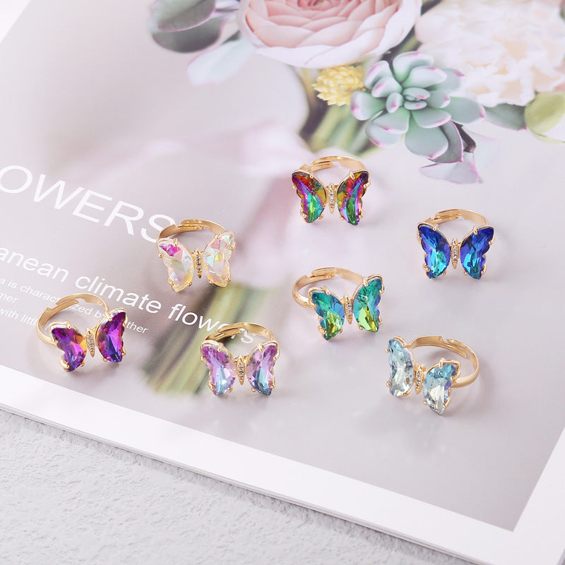 Crystal Butterfly Adjustable Open Ring