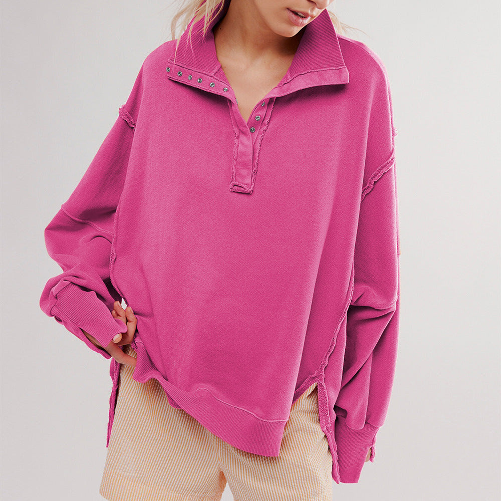 Oversized Quarter Button Collared Sweatshirt