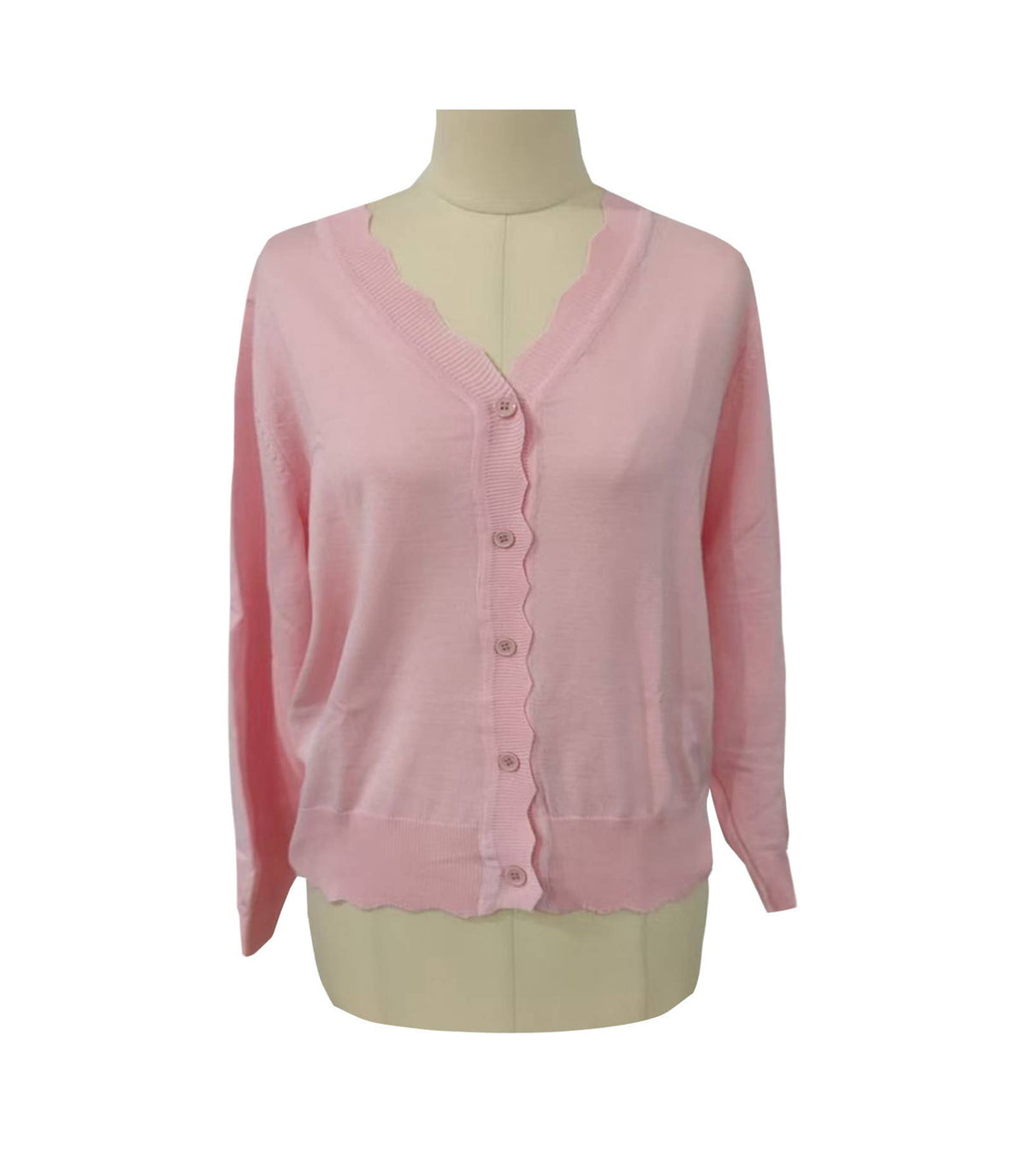 Scalloped Edge V-Neck Button Cardigan