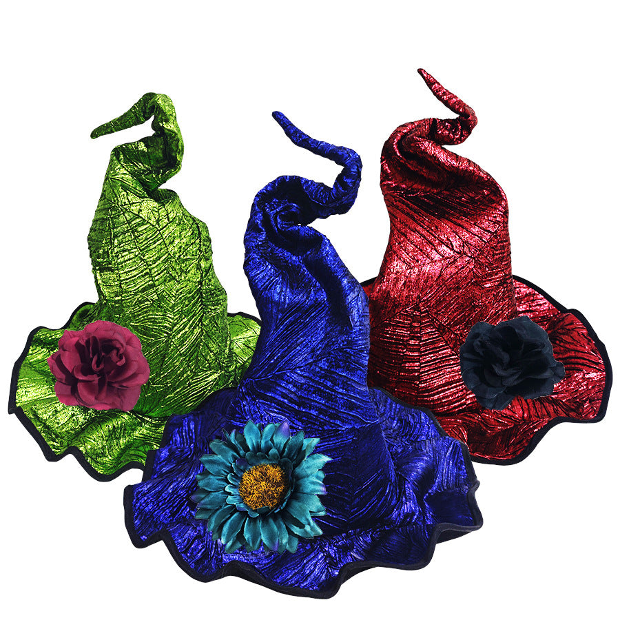 Glossy Witch Hat With Detachable Flower - Blue