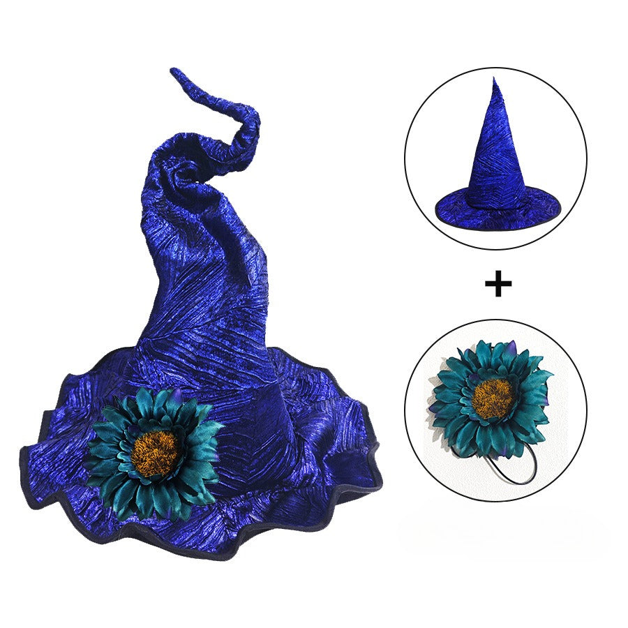 Glossy Witch Hat With Detachable Flower - Blue - 1