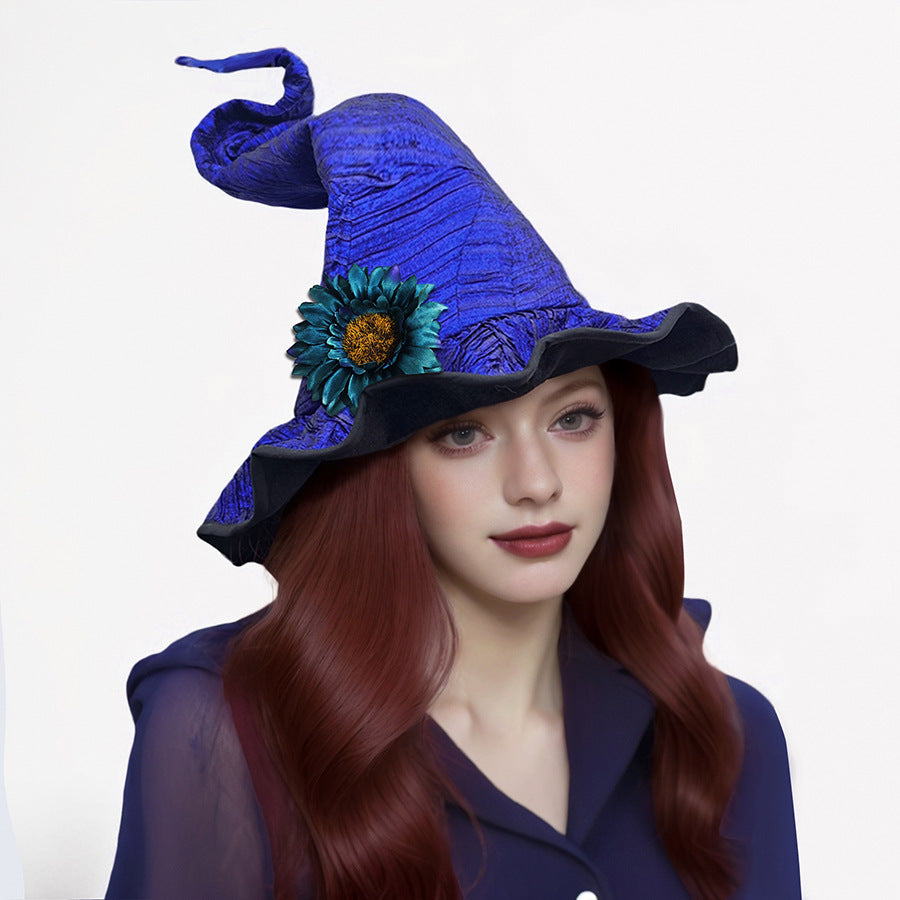 Glossy Witch Hat With Detachable Flower - Blue - 2