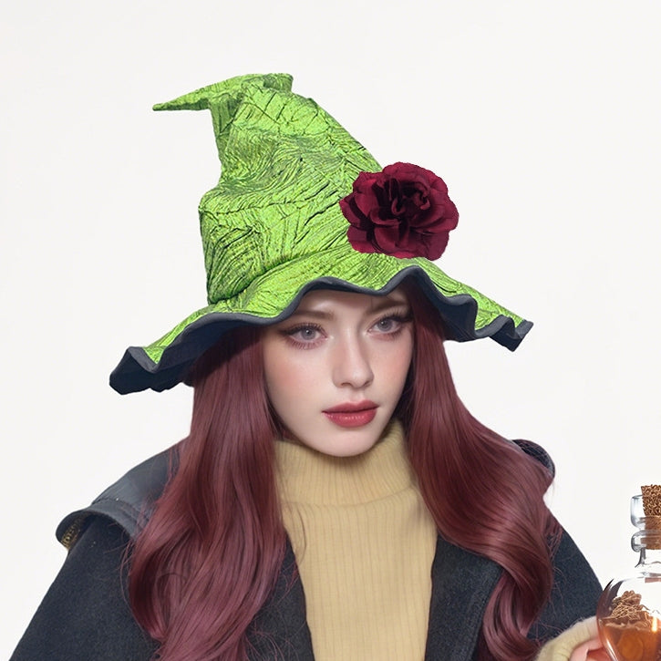Glossy Witch Hat With Detachable Flower - Green - 1