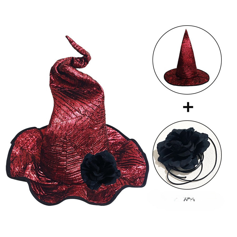 Glossy Witch Hat With Detachable Flower - Red