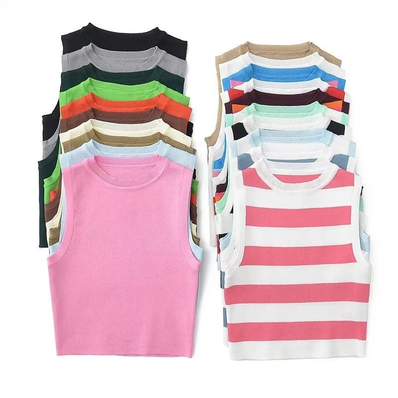Round Neck Ribbed Crop Tank Top