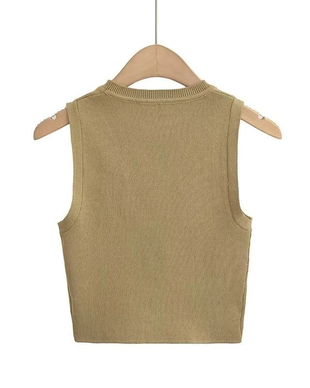 Round Neck Ribbed Crop Tank Top - view 1