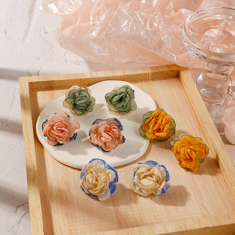 Ruffled Fabric Rose Stud Earrings