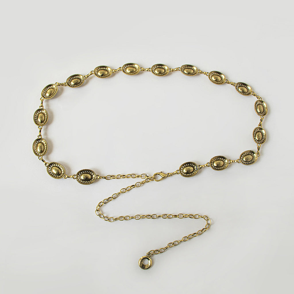 Vintage Oval Crystal Medallion Chain Belt - Gold