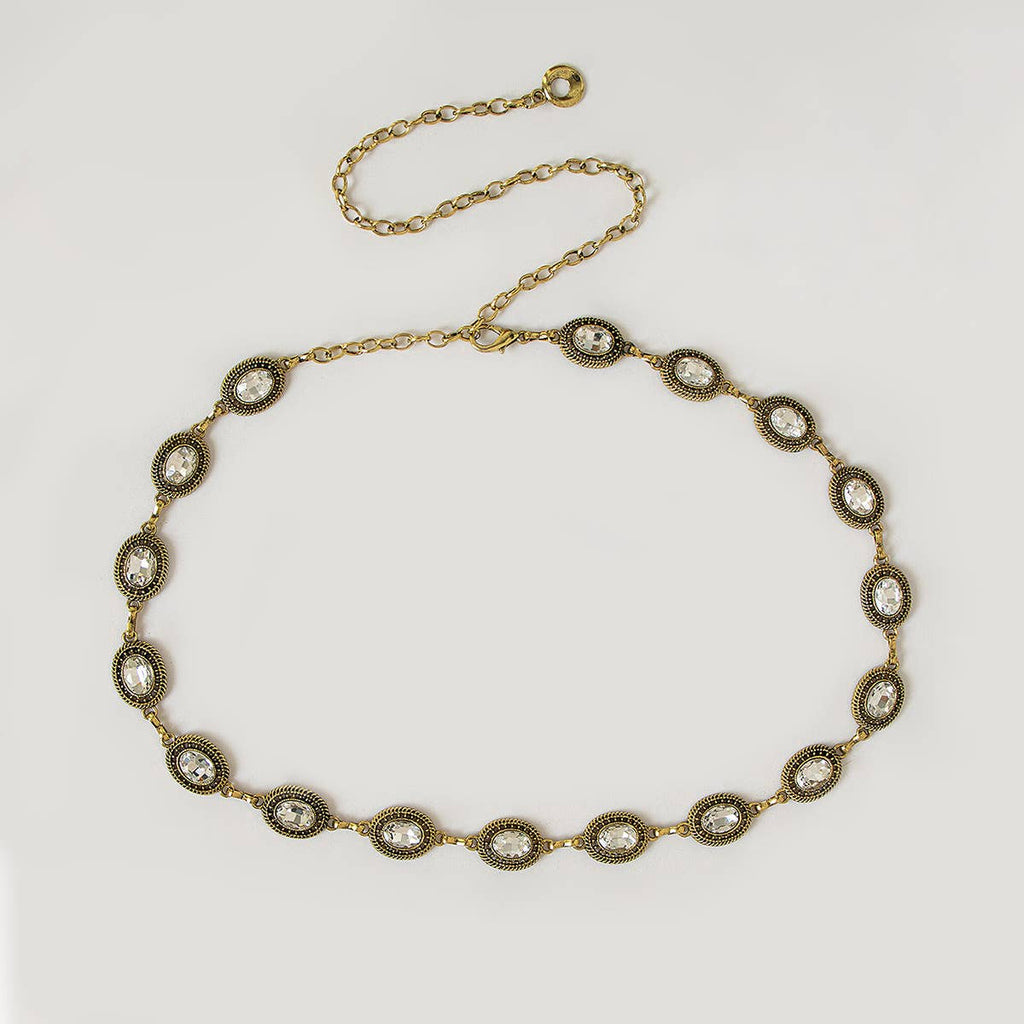 Vintage Oval Crystal Medallion Chain Belt