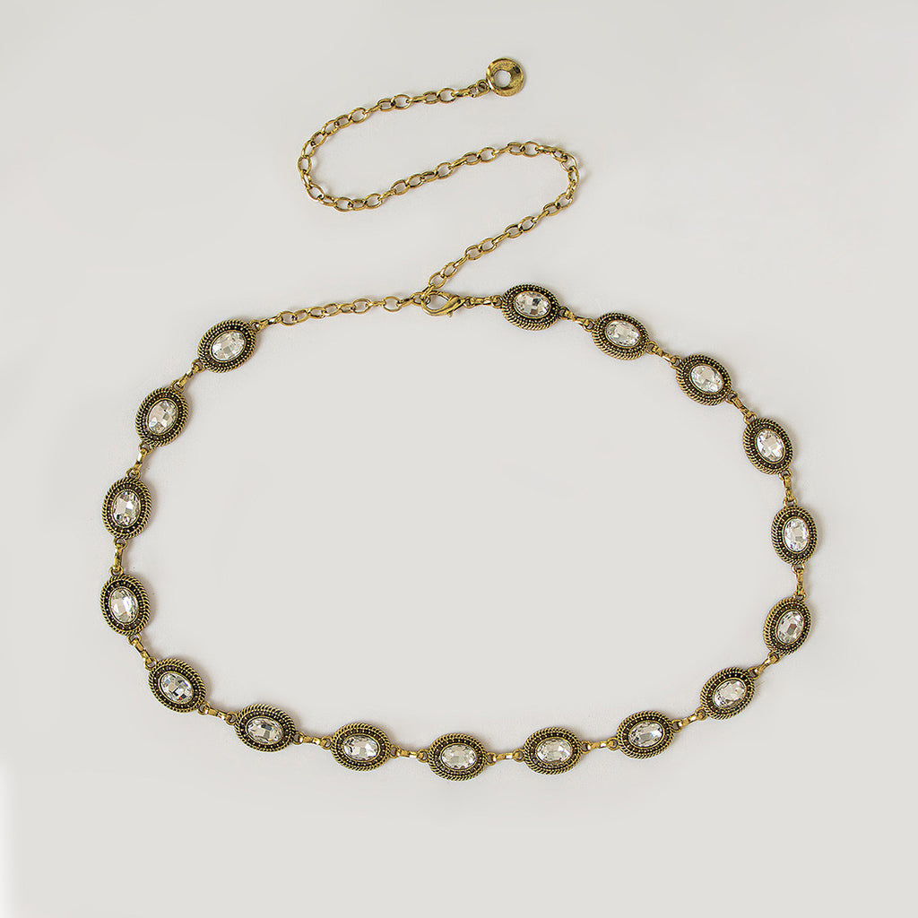 Vintage Oval Crystal Medallion Chain Belt - view 1