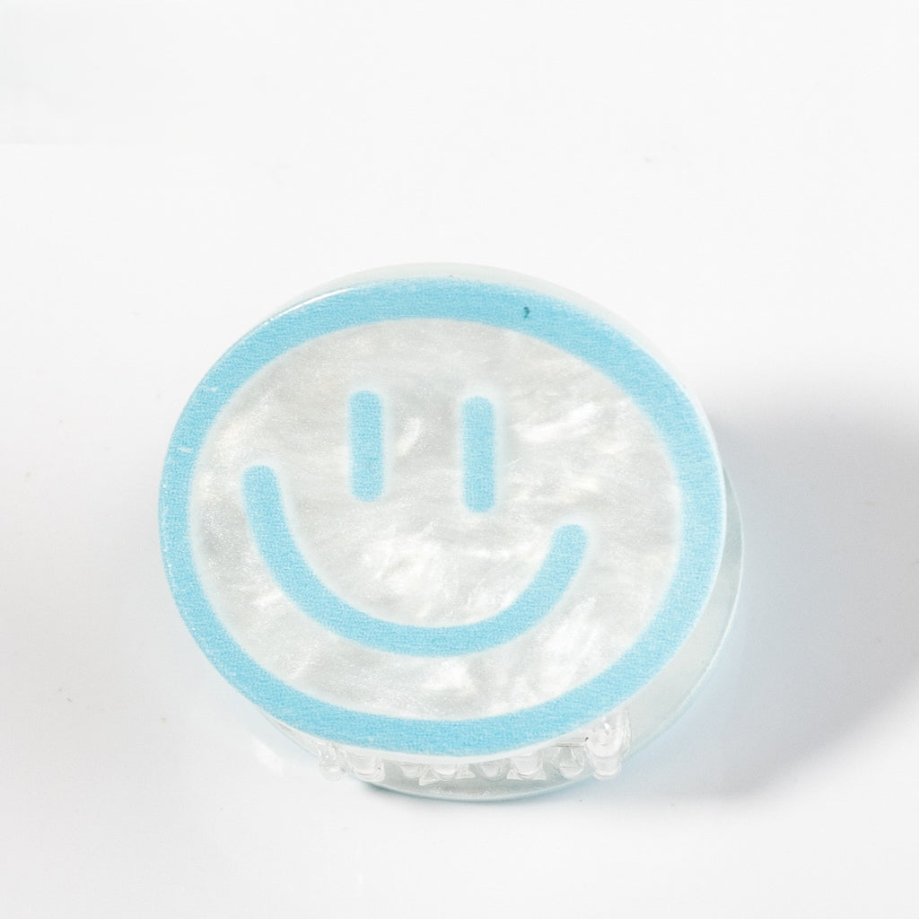 Smiley Face Acrylic Mini Hair Claw - Blue